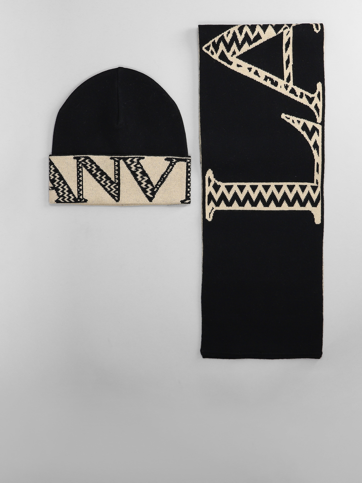 Шапка с шарфом LANVIN Мальчики черный/бежевый T2