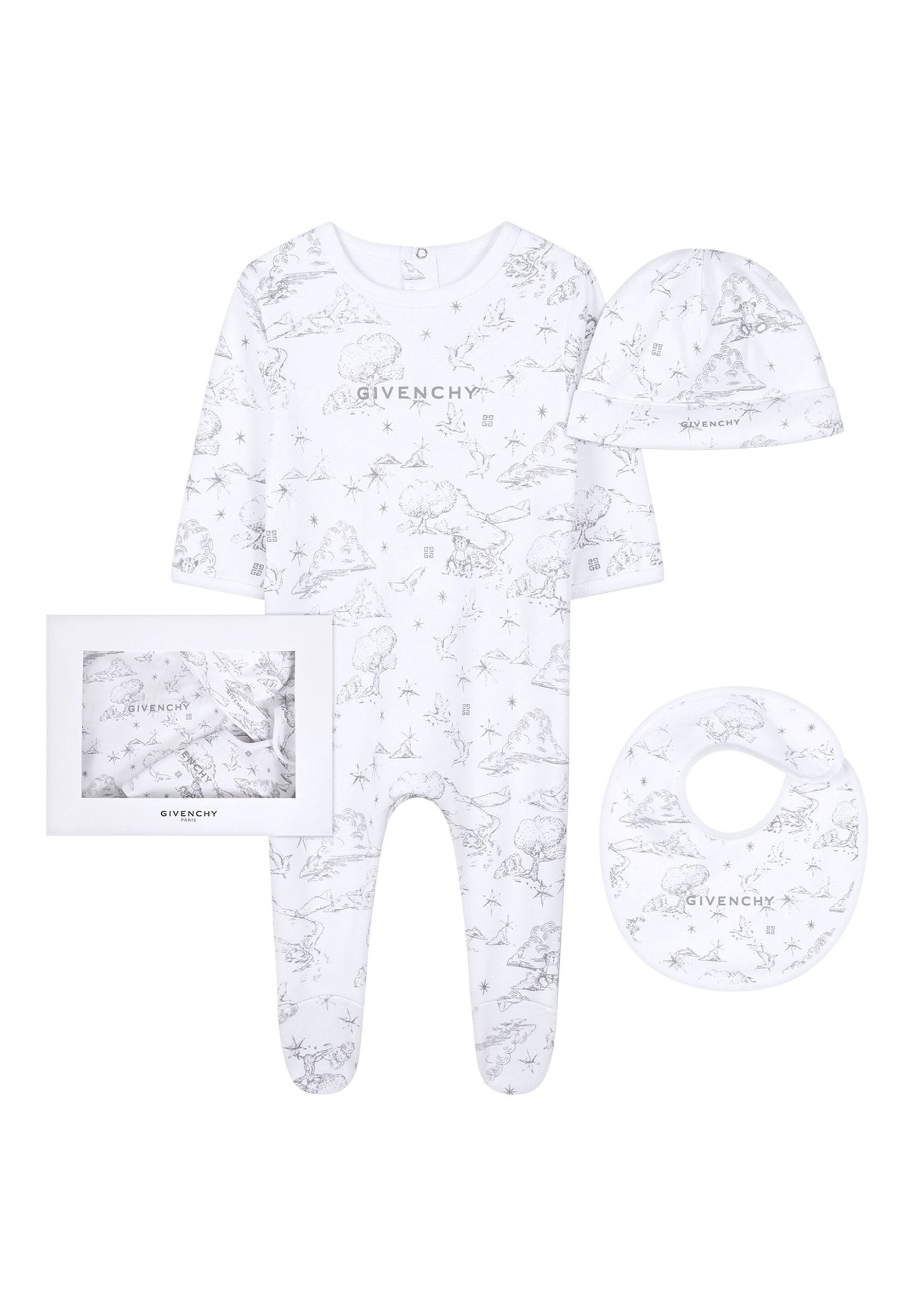 Комбинезон, шапка и слюнявчик GIVENCHY Мальчики серый/белый 3 м