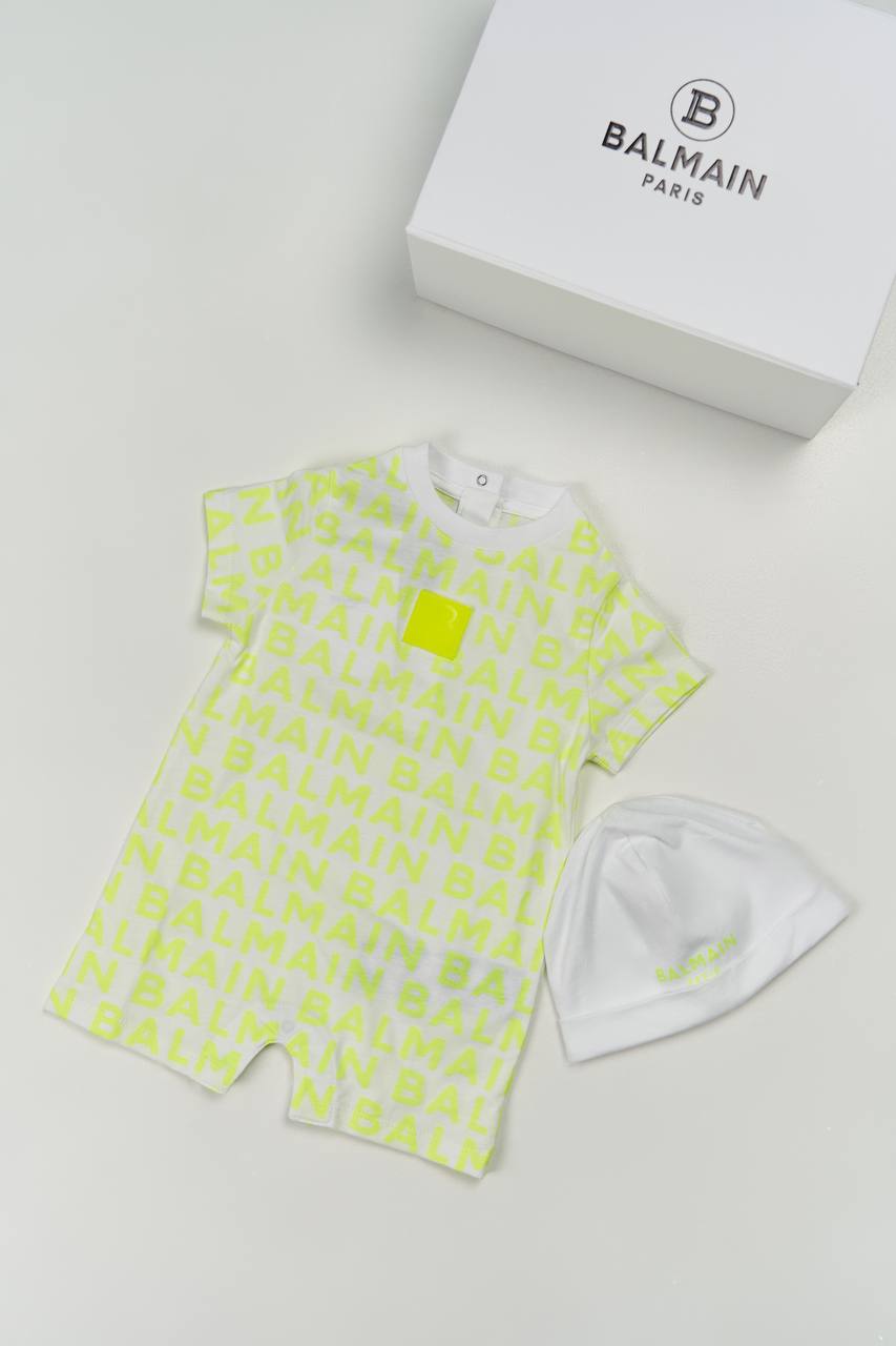 Комбинезон и шапка BALMAIN белый/желтый Мальчики 6 м